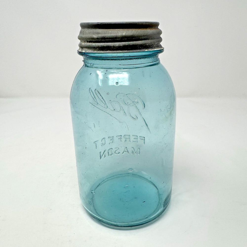 Ball "Perfect Mason" Quart Zinc Top w/Porcelain Liner 1910-1923 #4 Light Blue - Picture 10 of 16